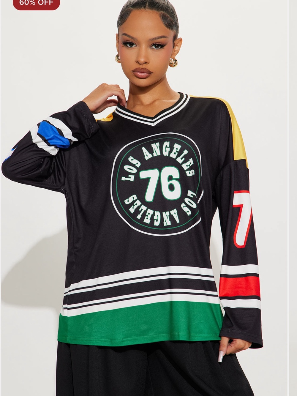 Los Angeles 76 Graphic Hockey Jersey Top - Black/Green/Multicolor